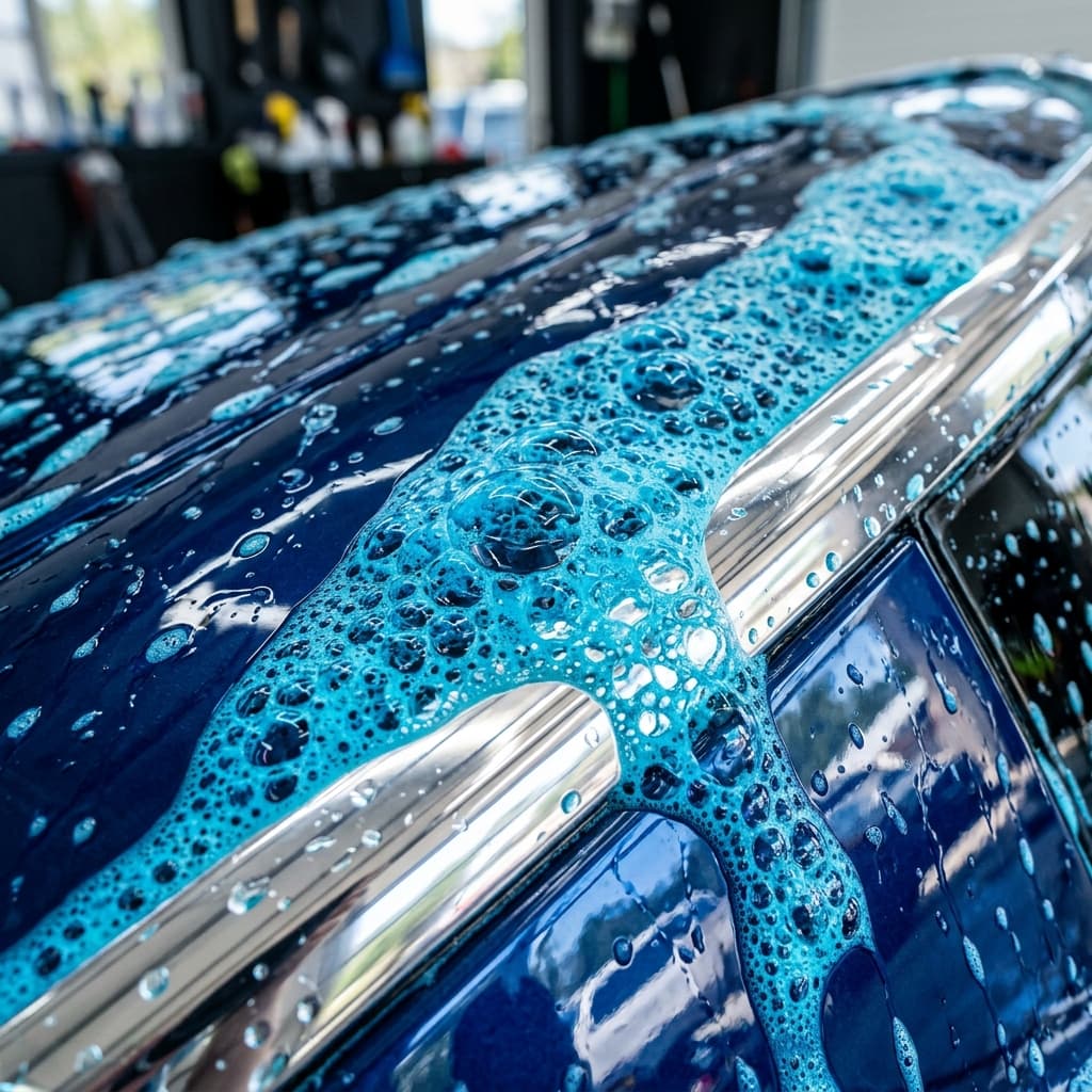 Luxury car getting foam wash